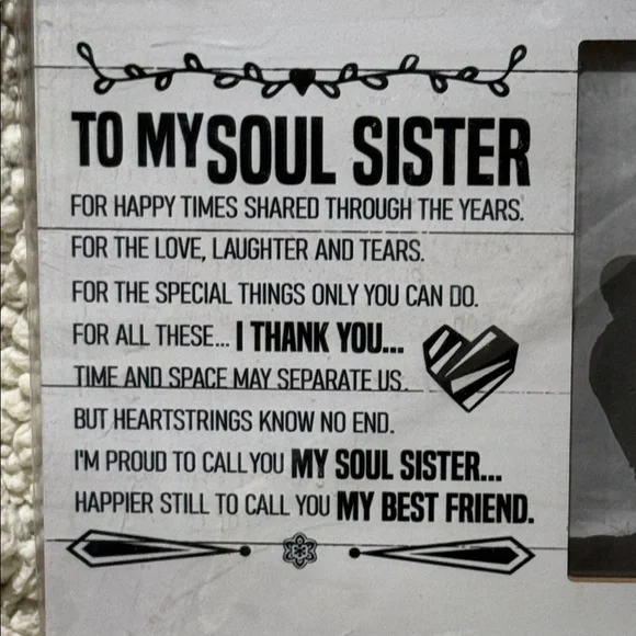 To My Soul Sister Decorative Photo Frame - White - Picture 2 of 4
